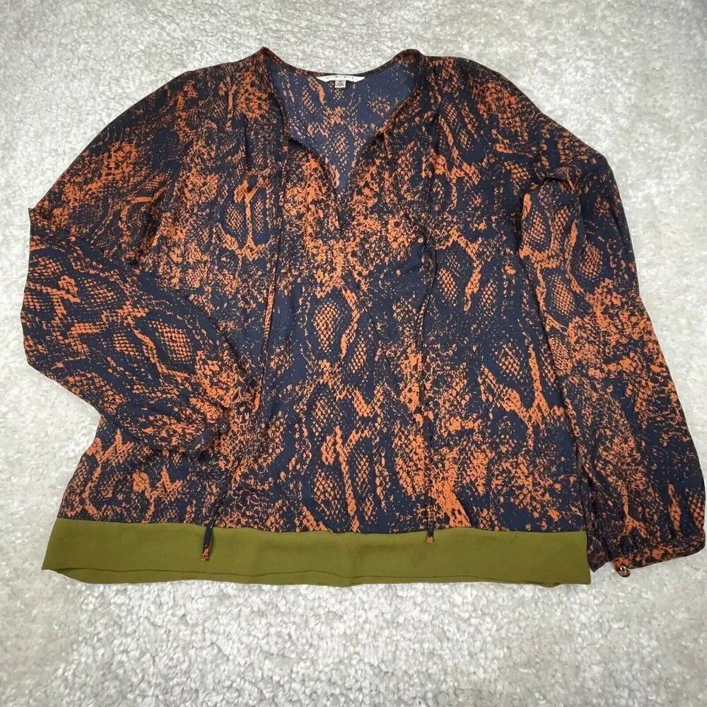 Cabi Border Wrap Snake Print Tie Blouse